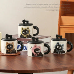 Couple Ceramic Water Cup Creative personality cat mug with lid cute ceramic coffee cup drinking water cup souvenir - PetPals Store