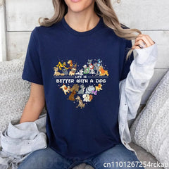 Cute Disney Dogs Printed T-Shirt Women's Dog Lovers Shirt Heart Pattern Dog Harajuku T-Shirt Tops Womens - PetPals Store