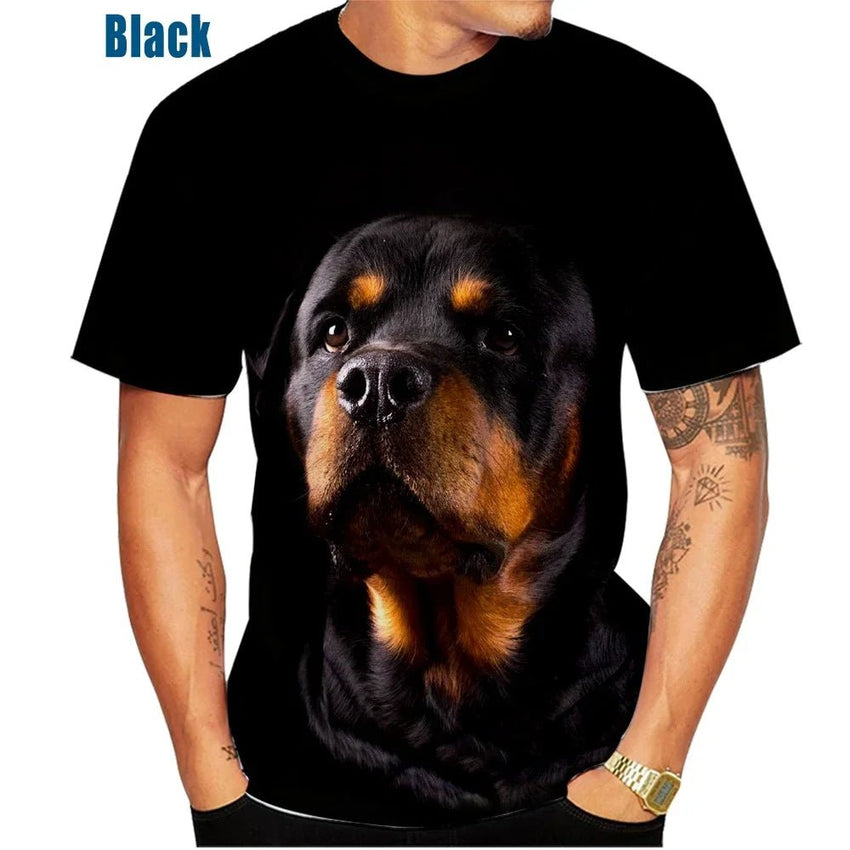 New Men's Casual T-shirt Pet Dog Short Sleeves Shirt Cute Fashion Rottweiler 3D Printing Tops XS~5XL - PetPals Store