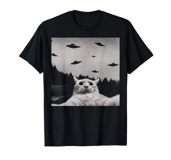 Funny Alien Cat Selfie UFO for Cats Lovers T-Shirt Men's Summer Oversized High Quality T Shirt Streetwear Harajuku Men Clothing - PetPals Store