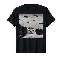 Funny Alien Cat Selfie UFO for Cats Lovers T-Shirt Men's Summer Oversized High Quality T Shirt Streetwear Harajuku Men Clothing - PetPals Store