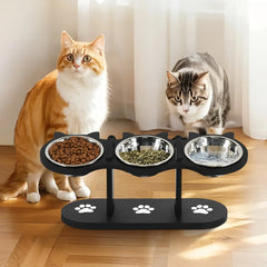 Elevated Cat Bowls 15° Tilted Raised Cat Food Bowls with Wooden Stand Anti Vomiting 3 Stainless Steel Bowls for Cats and Puppy - PetPals Store