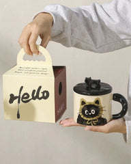Couple Ceramic Water Cup Creative personality cat mug with lid cute ceramic coffee cup drinking water cup souvenir - PetPals Store